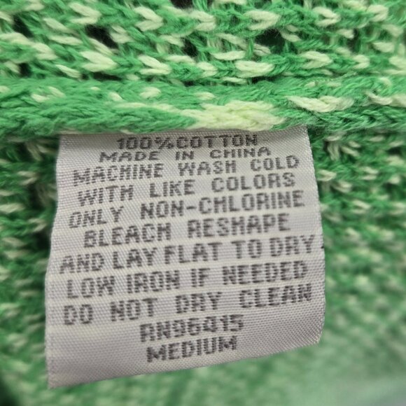 Massive Luxury Green Open Knit Crochet Polo Button Front Short Sleeved Top - Picture 14 of 14